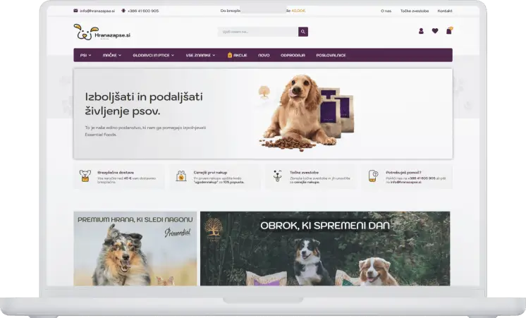 Hrana za pse - primer izdelane spletne strani